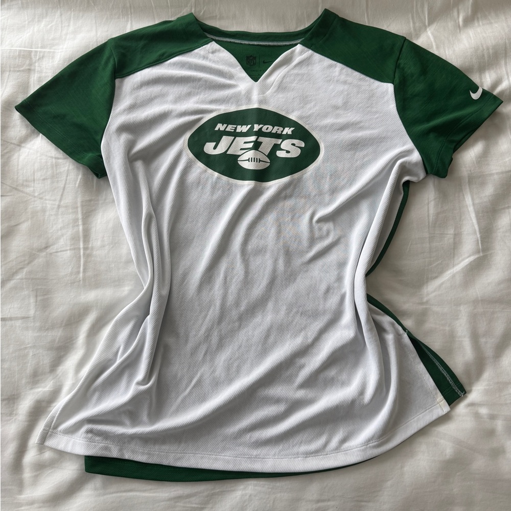 Nike Women's New York Jets Green and White Top